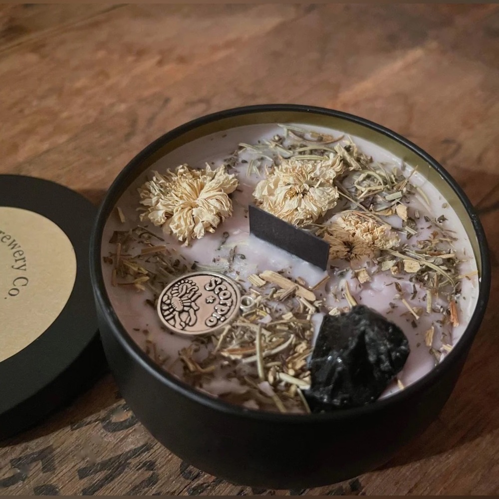 Scorpio Zodiac Soy Wood Wick Candle Crystal, Herbs and Essential Oils 8 oz